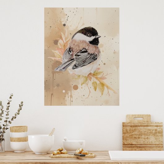 Original Hand painted Watercolor Chickadee Bird Poster (Küche)