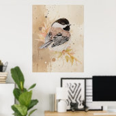 Original Hand painted Watercolor Chickadee Bird Poster (Heimbüro)