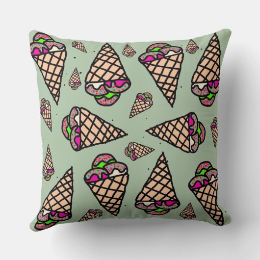 Original Hand zeichnend Kawaii Eiscreme grün Kissen (Rückseite)