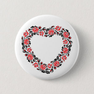 Original Heart of cross-stitch red rose flowers Button