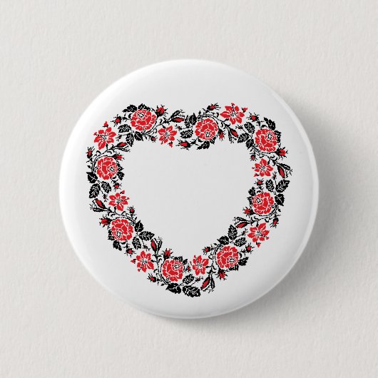 Original Heart of cross-stitch red rose flowers Button (Vorderseite)