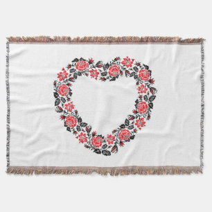 Original Heart of cross-stitch red rose flowers Decke