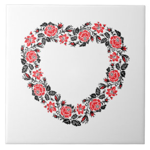 Original Heart of cross-stitch red rose flowers Fliese