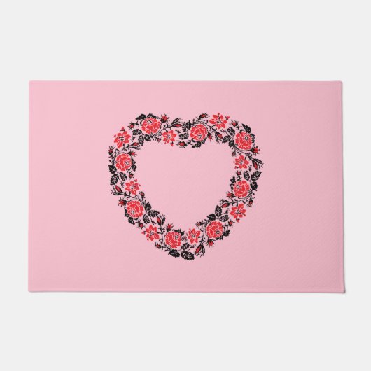 Original Heart of cross-stitch red rose flowers Fußmatte (Vorderseite)