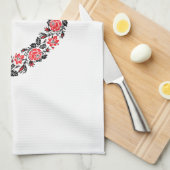 Original Heart of cross-stitch red rose flowers Küchentuch (Viertel Falte)