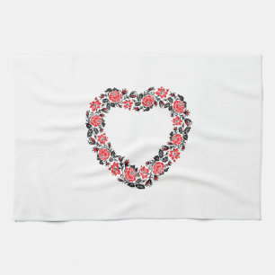 Original Heart of cross-stitch red rose flowers Küchentuch