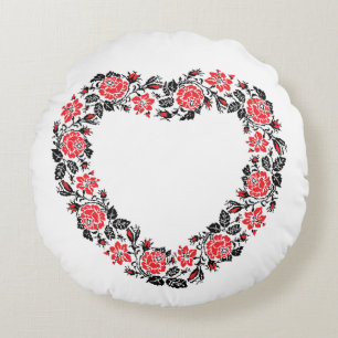 Original Heart of cross-stitch red rose flowers Rundes Kissen