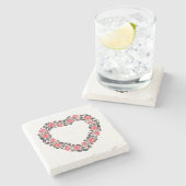 Original Heart of cross-stitch red rose flowers Steinuntersetzer (Seitenansicht)