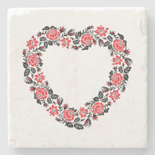 Original Heart of cross-stitch red rose flowers Steinuntersetzer (Vorderseite)