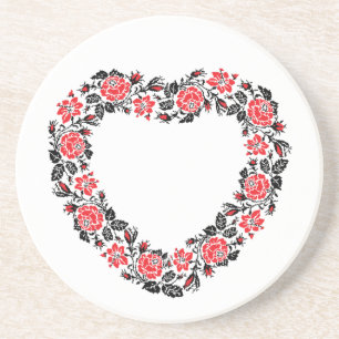 Original Heart of cross-stitch red rose flowers Untersetzer