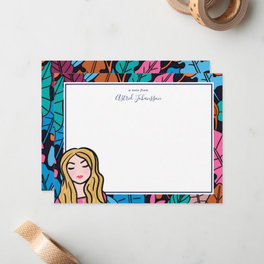 Original Illustration Blonde Lady Mitteilungskarte (Vorderseite/Rückseite Beispiel)