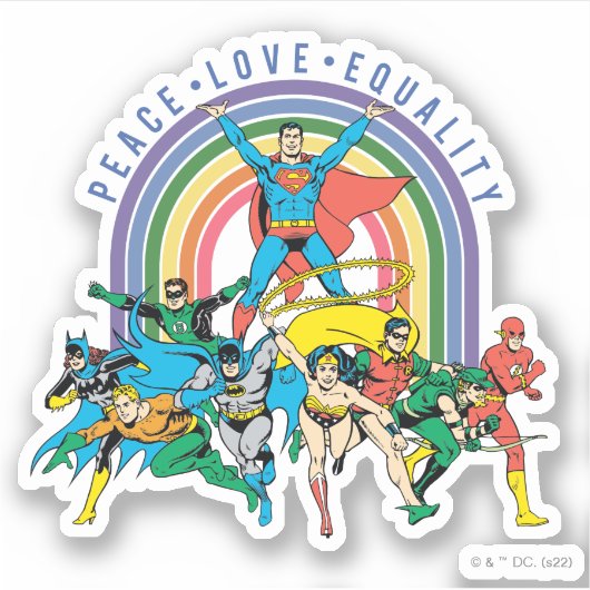 Original Justice League - Peace, Liebe, Gleichheit Aufkleber (Vorderseite)