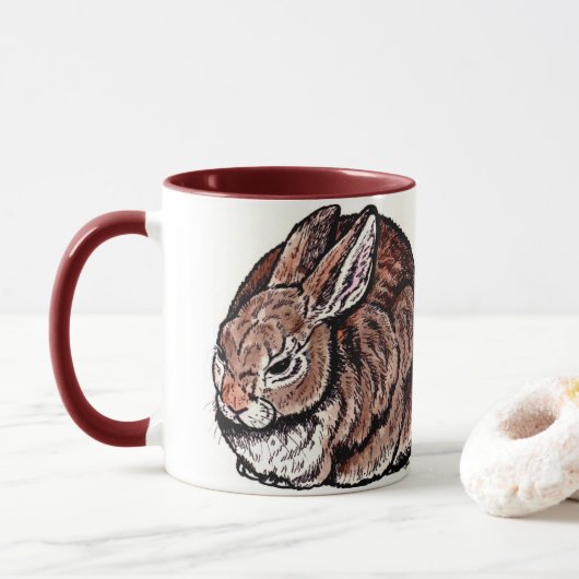 Original Kaninchenfarben, Tasse, Pen & Tinte, Aqua Tasse (Mit Donut)
