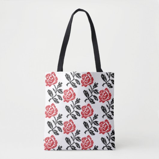 Original Kreuzstich-Blume | ROTE ROSE Tasche (Vorderseite)