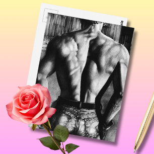 Original Kunst Bodybuilder Rücken In Engen Jeans C Postkarte