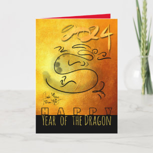 Original Malerei Dragon Vietnamese Neujahr 2024 Feiertagskarte