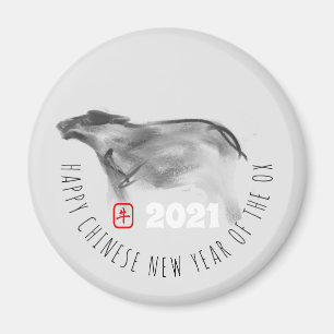 Original-Malerei OX Chinesisch Neujahr 2021 RRM Magnet