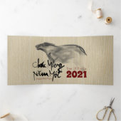 Original Malerei OX Vietnamese Neujahr 2021 3FC Dreifach Gefaltete Urlaubskarte (Innenseite)