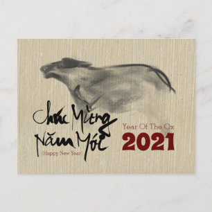 Original Malerei OX Vietnamese Neujahr 2021 HPC Ankündigungspostkarte