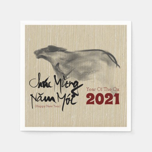 Original Malerei OX Vietnamese Neujahr 2021 PN Serviette (Vorderseite)