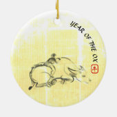 Original Malerei Wasser Buffalo Kind Ox Jahr CRO Keramik Ornament (Hinten)