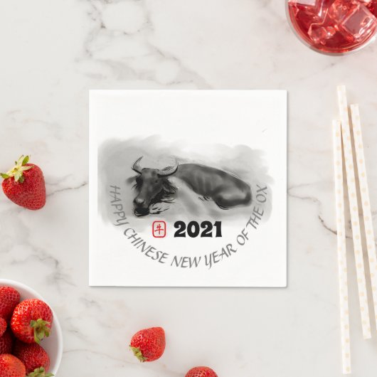 Original Malerei Wasser Buffalo Ox Neujahr PN Serviette (Beispiel)