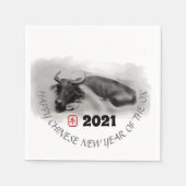 Original Malerei Wasser Buffalo Ox Neujahr PN Serviette (Vorderseite)