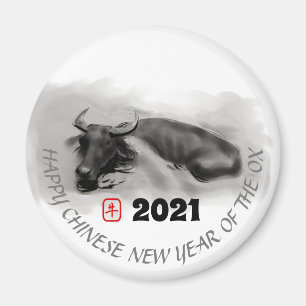 Original Malerei Wasser Buffalo Ox Neujahr RM Magnet