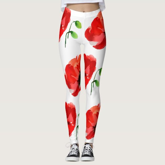 Original Mohnwasserfarben Frühlingsfarben Leggings (Vorderseite)