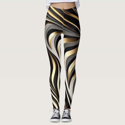 Original-Muster Schwarz, Gold und Silber Leggings (Vorderseite)
