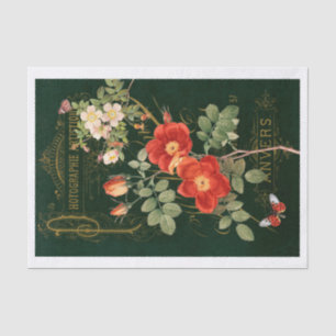 Original (nicht KI) Vintage botanische Rose Dunkel Seidenpapier