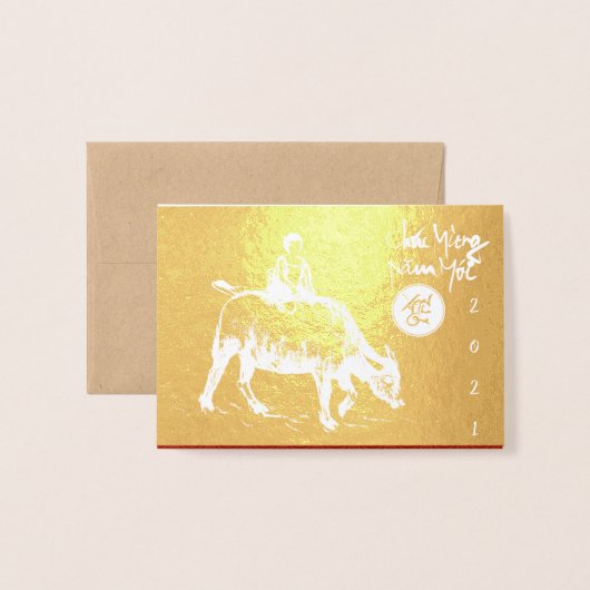 Original Ox Child Malerei Lunar 2021 Luxus GC2 Folienkarte (Vorderseite mit Umschlag)