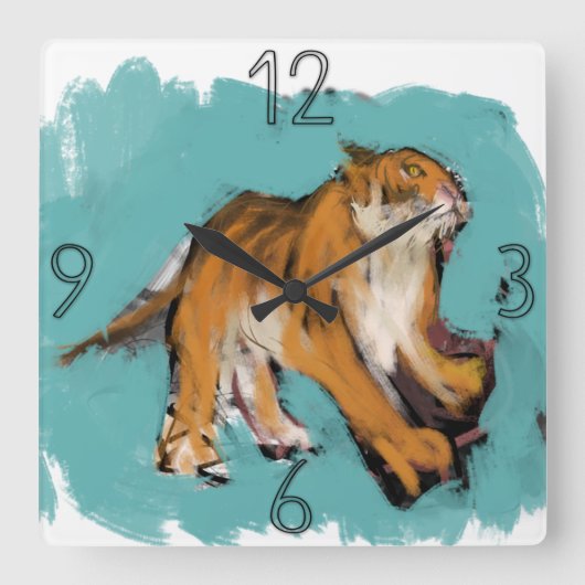 Original Painting Tiger Year Birthday SqWC3 Quadratische Wanduhr (Vorderseite)