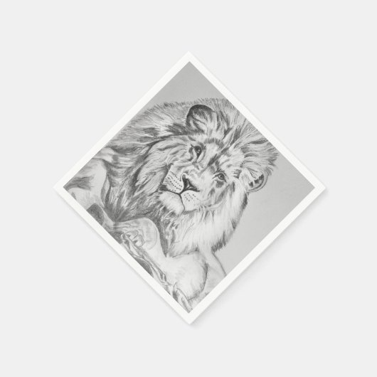 Original Pencil sketch Drawing of a Lion  Serviette (Ecke)