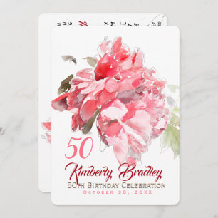 Original Peony Wasserfarben 50. Geburtstagsparty I Einladung