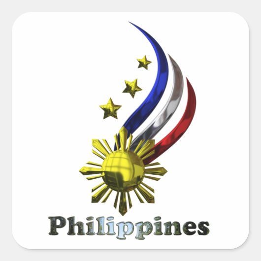 Original philippinisches Logo. Mabuhay Pilipinas ! Quadratischer Aufkleber (Vorderseite)
