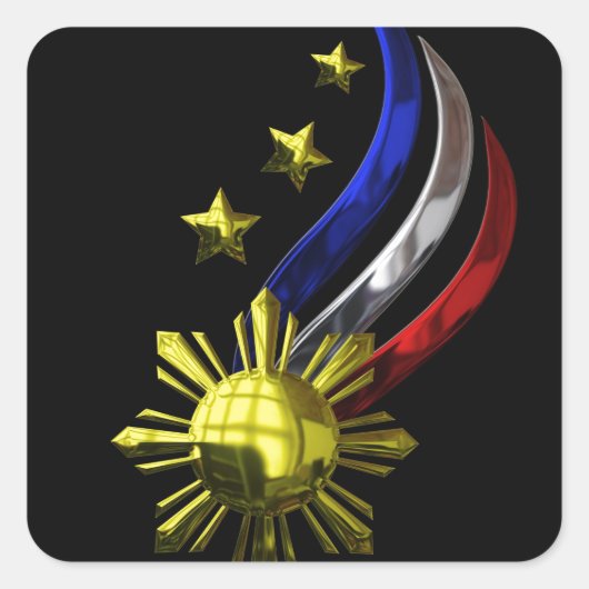 Original philippinisches Logo. Mabuhay Pilipinas ! Quadratischer Aufkleber (Vorderseite)