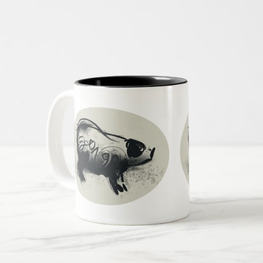 Original Pig Zeichnend 2019 Zweifarbige Tasse (Vorderseite Links)