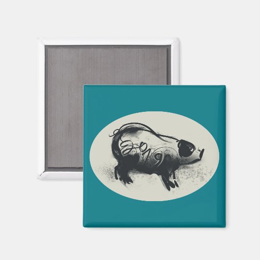 Original Pig Zeichnend mit 2019 Square Magnet (Vorderseite/Rückseite)