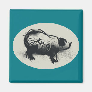 Original Pig Zeichnend mit 2019 Square Magnet