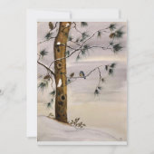 Original Pine and Bird in Snow Art on Blank Card Einladung (Vorderseite)