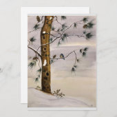 Original Pine and Bird in Snow Art on Blank Card Einladung (Vorne/Hinten)