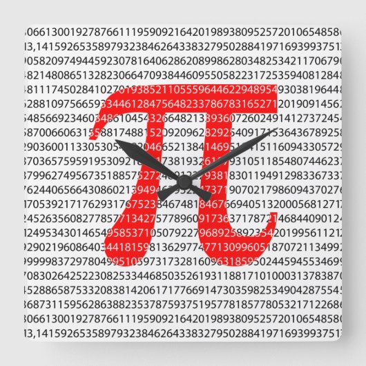 Original red number pi day mathematical symbol quadratische wanduhr (Vorderseite)