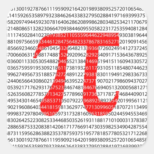 Original red number pi day mathematical symbol quadratischer aufkleber (Vorderseite)