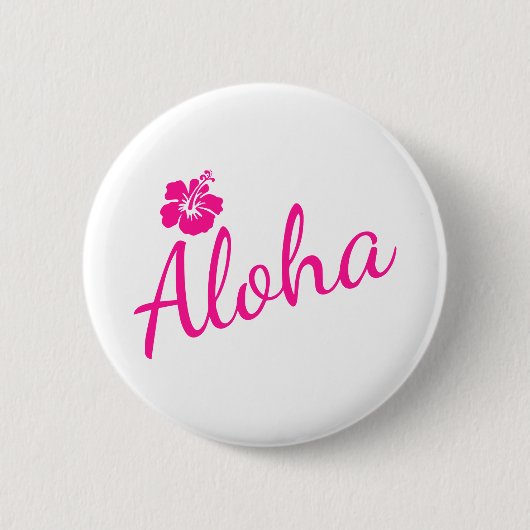 Original Rosa Textentwurf ALOHA und Blume Button (Vorderseite)