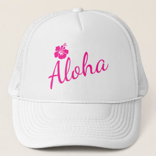 Original Rosa Textentwurf ALOHA und Blume Truckerkappe