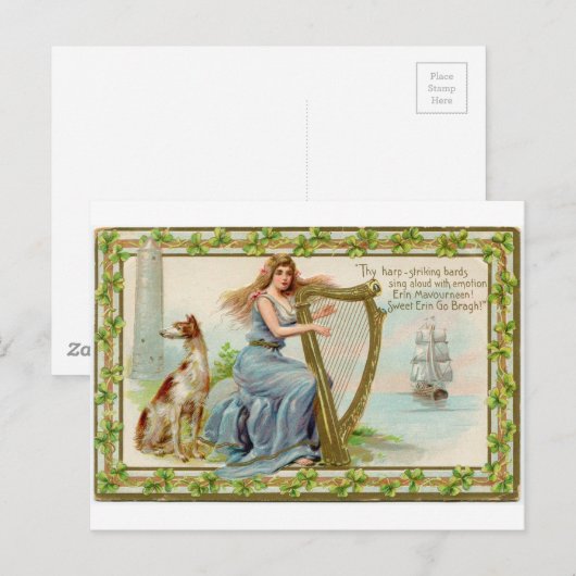 Original Saint Patrick's Day Harfe & Lady Postkarte (Vorne/Hinten)