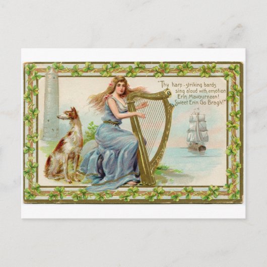 Original Saint Patrick's Day Harfe & Lady Postkarte (Vorderseite)