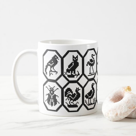 Original Schwarz-Nahtlose-Kreuzstich-Design Kaffeetasse (Mit Donut)