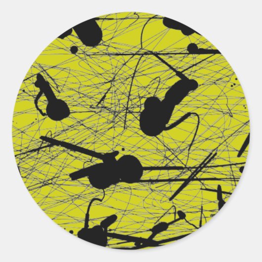 Original Schwarzer Spritzer Malerei Runder Aufkleber (Vorderseite)